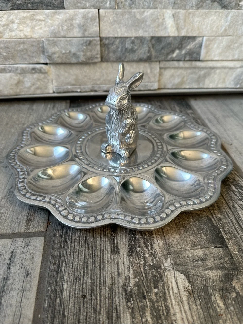 Silver Metal Bunny Deviled Egg Tray